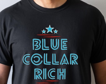 Blaues Kragenreiches T-Shirt | Vaterhaftes Tradesman Tee | Geschenk für Mann, Freund oder Vater | Stolzes fleißiges amerikanisches Arbeiter-Hemd | Arbeitskleidung