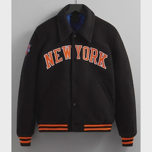 NY Knicks Varsity Wolljacke, Letterman Bomberjacke, handgefertigte schwarze Sportjacke, unisex