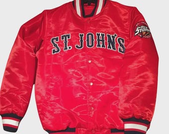 St. John’s Red Storm Vintage 80s Satin Varsity Bomber Jacket | Retro College Sportswear