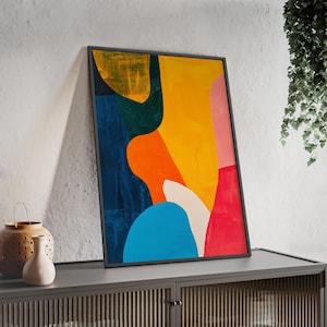 Póster abstracto vibrante enmarcado, decoración de pared colorida, obra de arte moderna para el hogar, regalo para amantes del arte, decoración colgante.