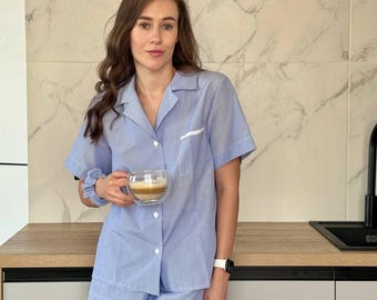 Striped Cotton Pajama Set: Women's Sleepwear Loungewear