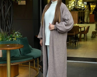 Gebreid angora-vest, zachte, behaaglijke trui met open voorkant voor dames