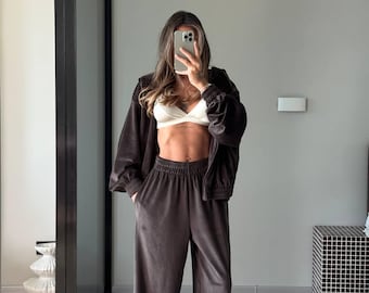 Conjunto de terciopelo para estar en casa: dos piezas extragrandes, ropa deportiva acogedora