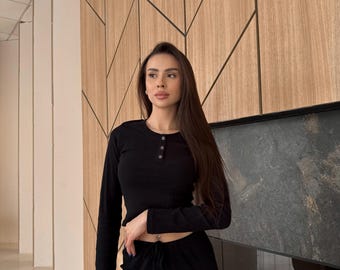 Cotton Knit Pajama Set: Minimalist Loungewear, Soft Homewear