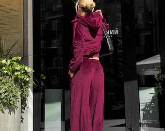 Conjunto de chándal de terciopelo: ropa de estar por casa de felpa para mujer, atuendo de otoño-invierno