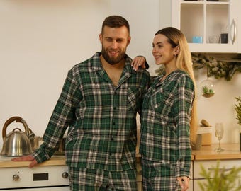 Pijama navideño a cuadros a juego, ropa de dormir de algodón para parejas
