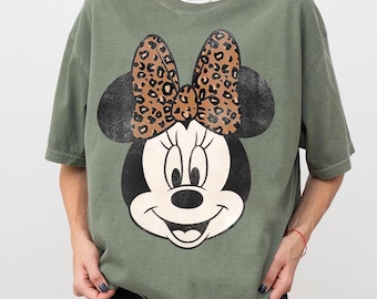 Vintage minnie mouse leopard bow portrait PNG, mickey friends family vacation shirt, disneyland holiday trip 2026 PNG