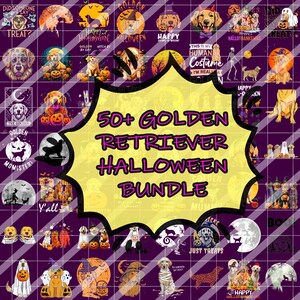 50+ Golden Retriever Halloween Png Bundle, Cute Dog Halloween Costume Png, Spooky Puppy Clipart, Funny Pet Digital Download