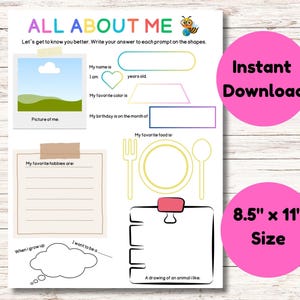 All About Me, All About Me Worksheet, Back to School, First Day of School, Get to Know Me, Kids Printable Activity, All About Me Poster