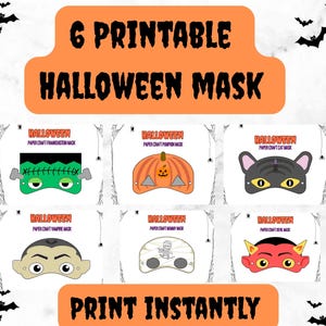 Printable Halloween Masks: Monster, Devil, Frankenstein, Cat, Vampire (PDF Download)