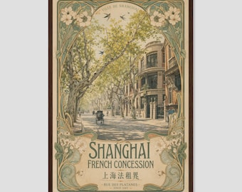 Shanghai French Concession Art Nouveau Travel Poster Art
