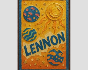 Lennon Orbiting Planets Sun Nursery Collage Art