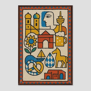 Impressão de arte de parede abstrata e colorida da cidade de Munique, Alemanha