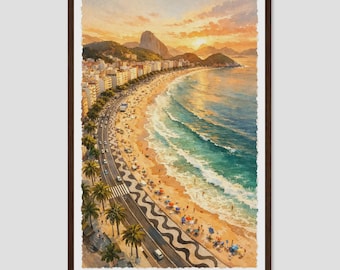 Copacabana Beach Rio Sunset Luxury Coastal Wall Art