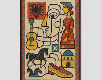 Albania Colorful Abstract Country Map Wall Art