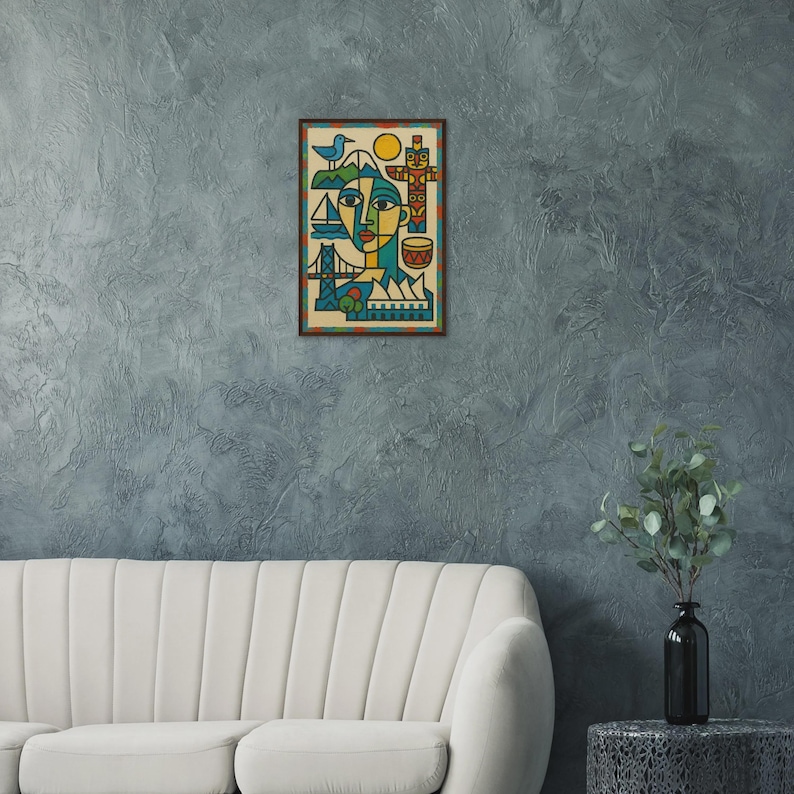 Vancouver Canada Cubist City Wall Art Print in Dark Room by Maple & Marker