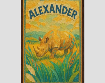 Arte de collage de pared para niños: Rinoceronte en Savannah
