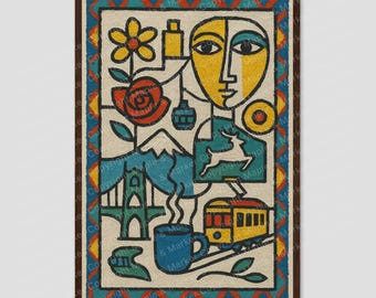 Portland Oregon Modern Cubist Skyline Wall Art Print