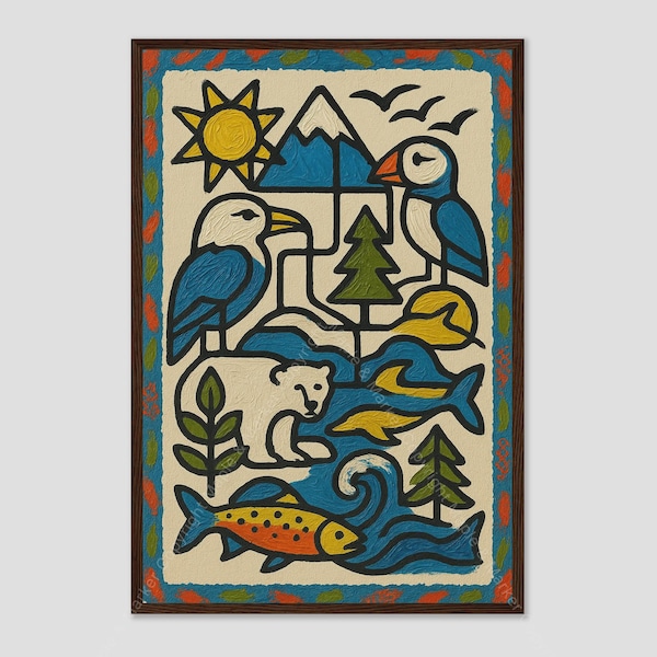 Arte mural costero cubista de los fiordos de Kenai, Alaska