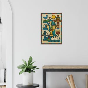 Vancouver Canada Cubist City Wall Art Print in Light Room by Maple & Marker (Dark wood frame, 40x60)