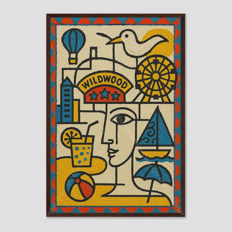 Wildwood Crest Picasso Inspired Wall Art on Dark Wall by Maple & Marker