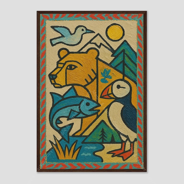 Impresión artística cubista del Parque Nacional Katmai