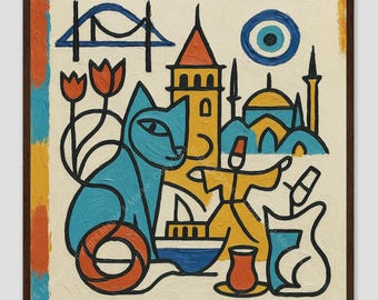 Istanbul Cubist Textured City Wall Art Print