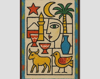 Impresión de arte mural islámico cubista abstracto moderno iraquí