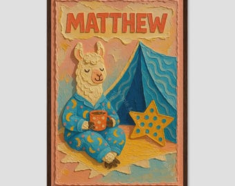 Matthew Llama Cocoa Pajama Nursery Wall Art