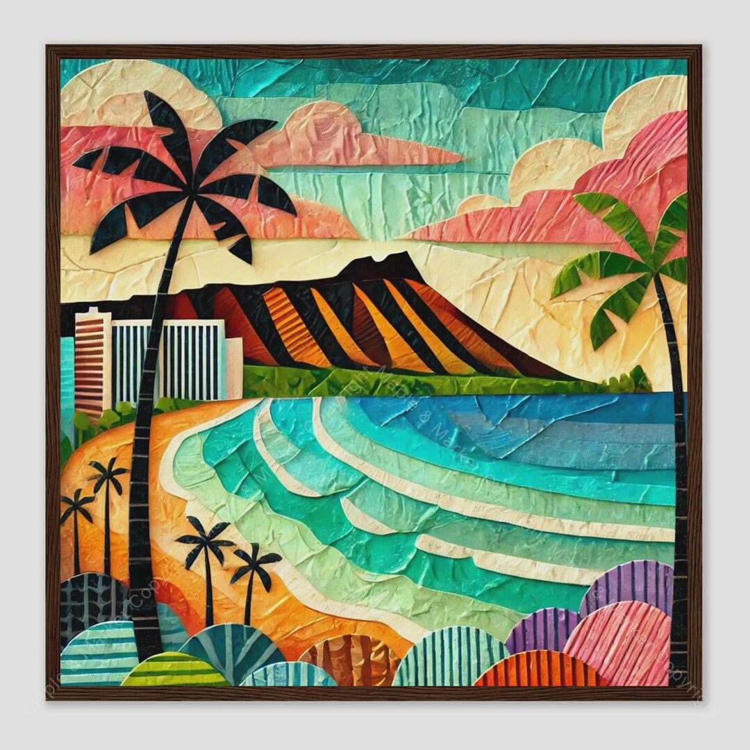 Waikiki Beach Hawaii Abstract Travel Wall Art - Etsy