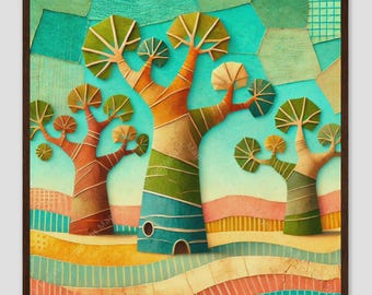 Arte mural del atardecer en la Avenida de los Baobabs en Madagascar