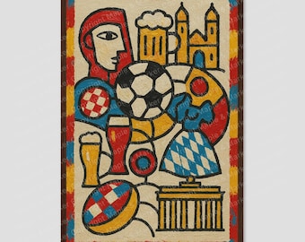 Munich Red Blue Cubist Abstract City Art Print
