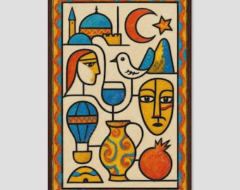 Turkey Picasso Style Collage Wall Art Print