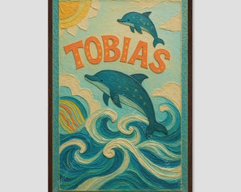 Arte de pared para guardería con diseño de madre y bebé delfín