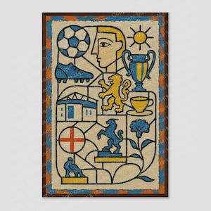West London Blue Gold Folk City Wall Art Print