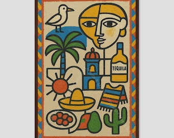 Puerto Vallarta Cubist Coastal Wall Art Print