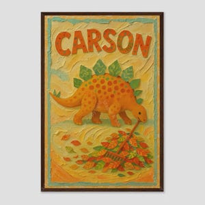 Carson Dino Leaf Raking Kids Fall Wall Art