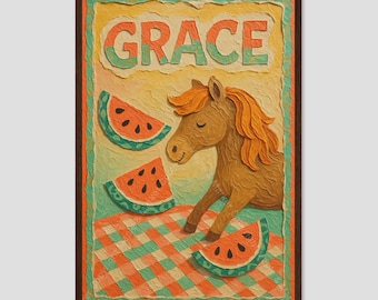 Pony Watermelon Picnic Kids Wall Collage