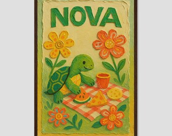 Turtle Picnic Flowers Kids Nursery Collage