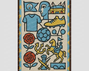 Manchester Sky Blue Cubist City Wall Art Print