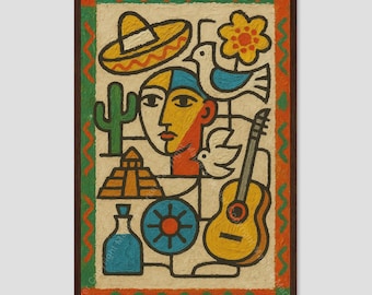 Arte mural abstracto cubista de viajes de la Ciudad de México