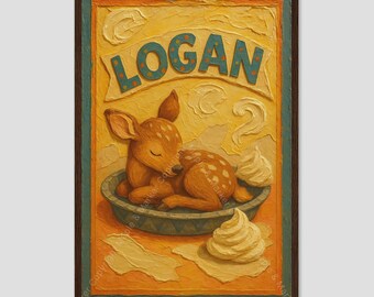 Logan Baby Deer Pie Tin Nursery Collage Art