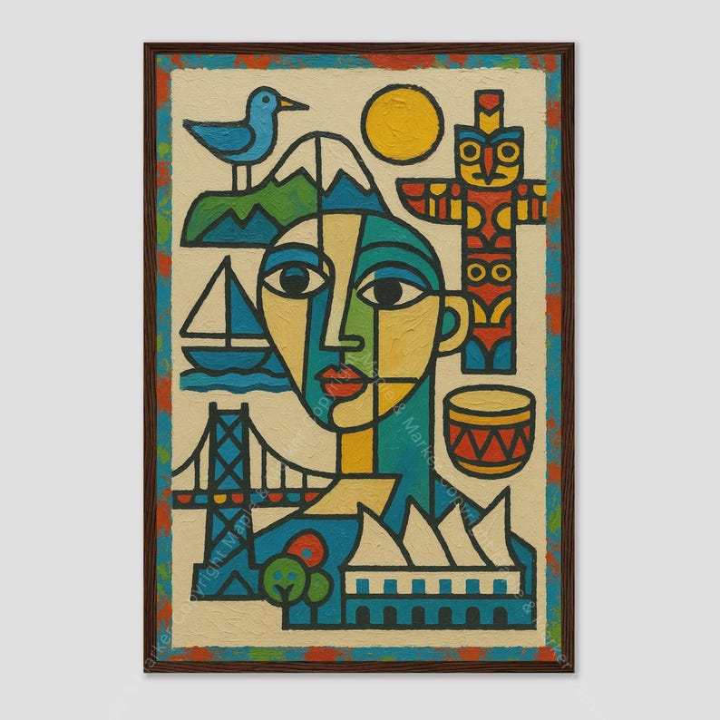 Vancouver Picasso Inspired Wall Art on Dark Wall by Maple & Marker