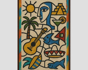 Playa Del Carmen Cubist Coastal Wall Art Print