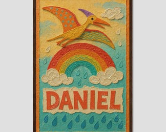 Impresión artística infantil del arcoíris del pterodáctilo de Daniel