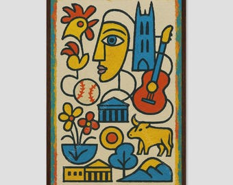 Durham NC Picasso Cubist City Wall Art Print