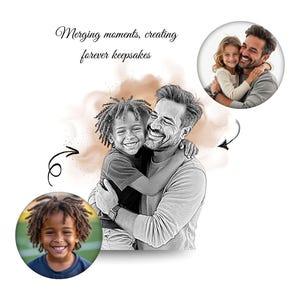Personalized Portrait - Christmas gift for Father and Mom - Combine Photo Merge - Pictures with Deceased Loved Ones - Add Someone Person