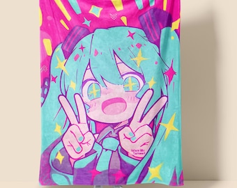 Miku Blanket, Anime Fleece Plush Blanket,  Anime Tapestry Throw, Manga Home Decor, Vintage Japanese anime Wall Art, Valentines Gift