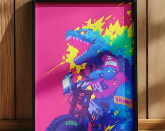 Godzilla Pop Art Poster, Japanese Graffiti Anime Wall Art, Modern Room Decor, Gift for Godzilla Fan, Gift for Boyfriend,