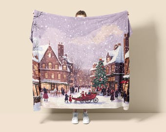 Christmas Snowfall Fleece Blanket, London Tapestry Throw, Holiday Decor